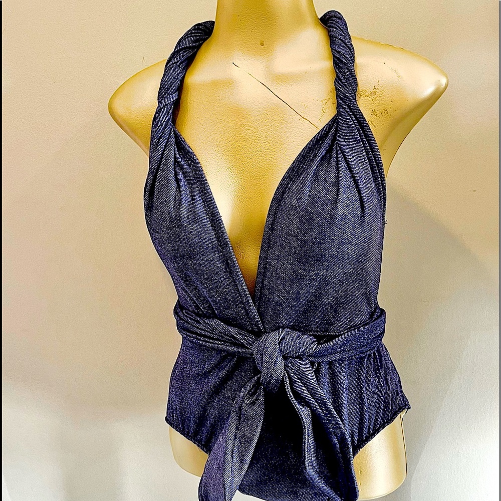 Denim print bathing suit